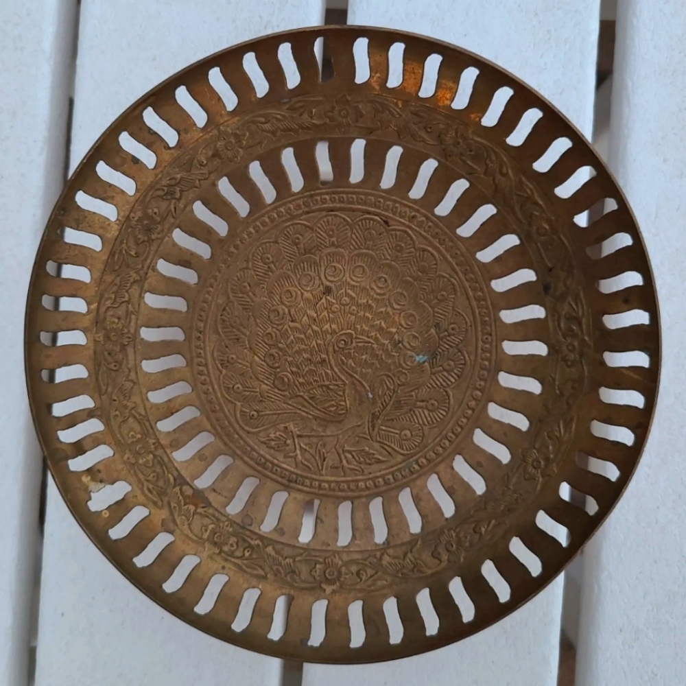 Vintage Brass Peacock Trinket Dish